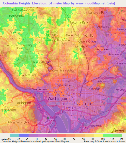 Columbia Heights,US Elevation Map