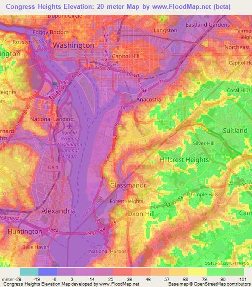 Congress Heights,US Elevation Map