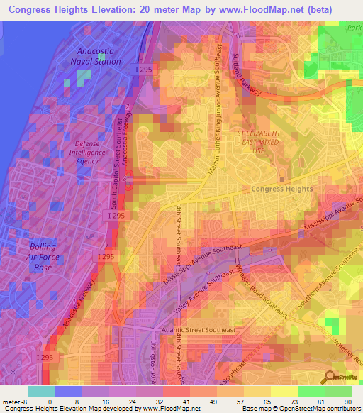 Congress Heights,US Elevation Map