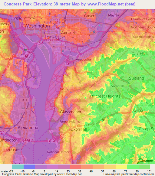 Congress Park,US Elevation Map