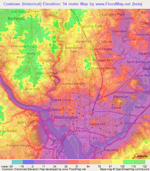 Cowtown (historical),US Elevation Map