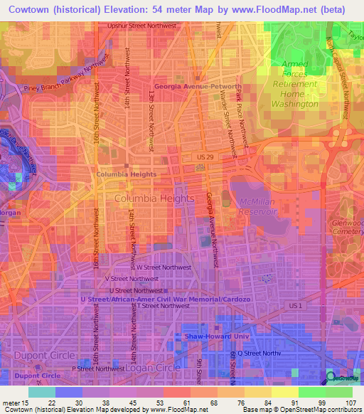 Cowtown (historical),US Elevation Map