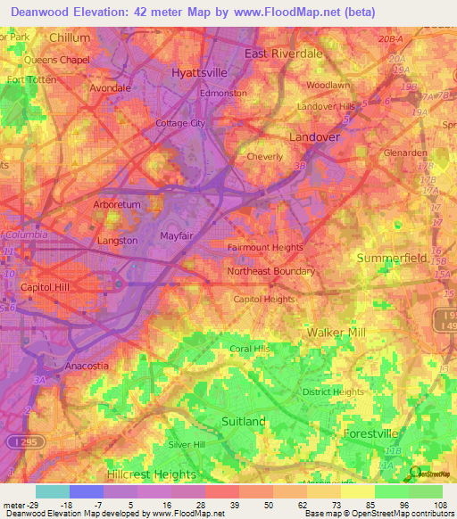 Deanwood,US Elevation Map