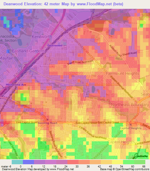 Deanwood,US Elevation Map