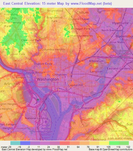 East Central,US Elevation Map