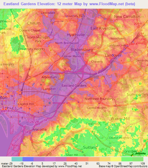 Eastland Gardens,US Elevation Map