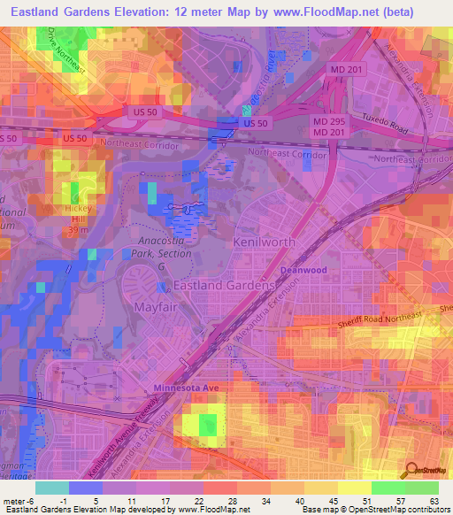 Eastland Gardens,US Elevation Map