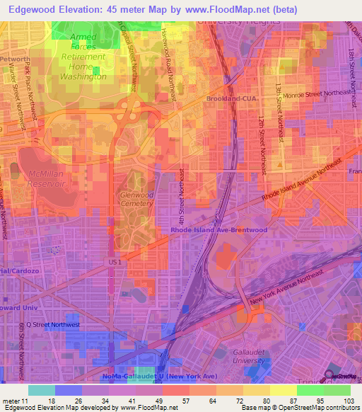 Edgewood,US Elevation Map