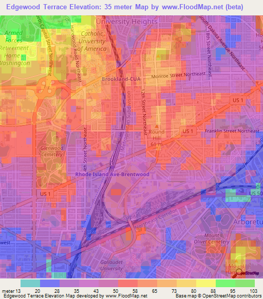 Edgewood Terrace,US Elevation Map