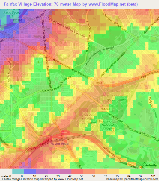 Fairfax Village,US Elevation Map