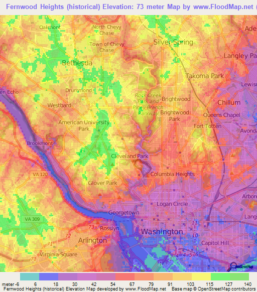 Fernwood Heights (historical),US Elevation Map