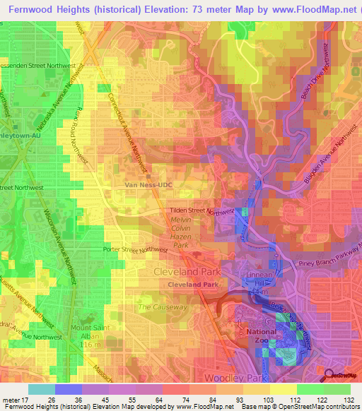 Fernwood Heights (historical),US Elevation Map