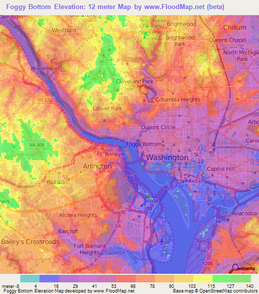 Foggy Bottom,US Elevation Map