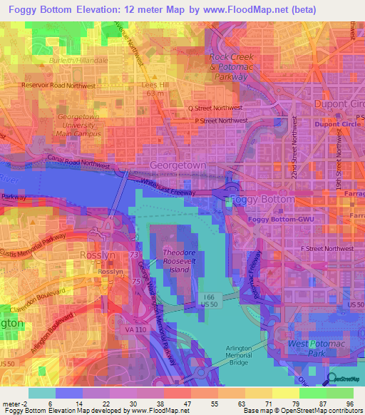 Foggy Bottom,US Elevation Map