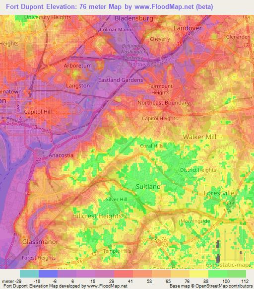 Fort Dupont,US Elevation Map