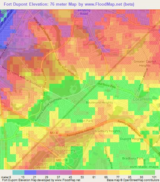 Fort Dupont,US Elevation Map