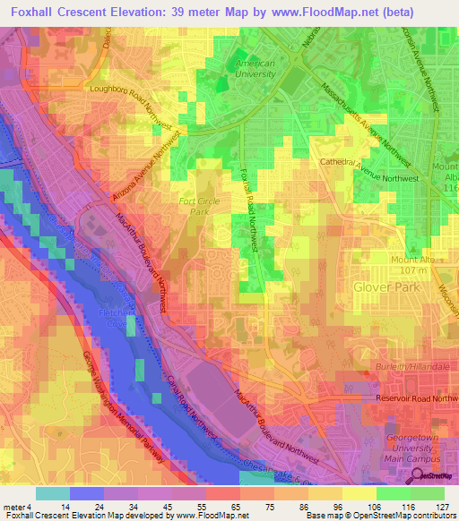 Foxhall Crescent,US Elevation Map