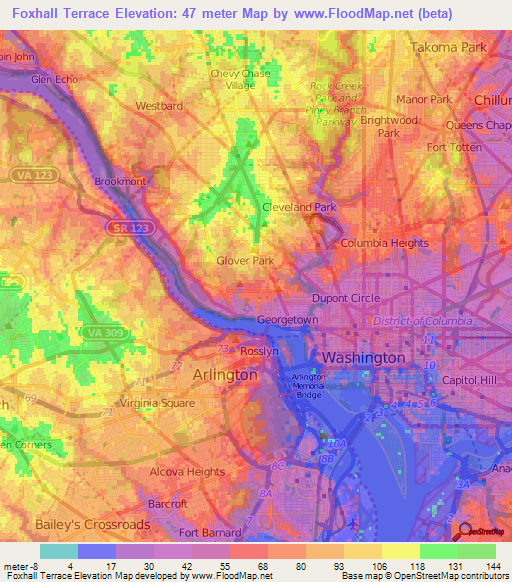 Foxhall Terrace,US Elevation Map