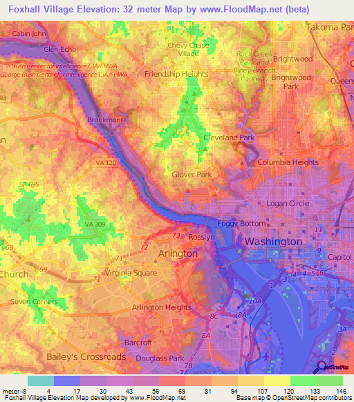 Foxhall Village,US Elevation Map