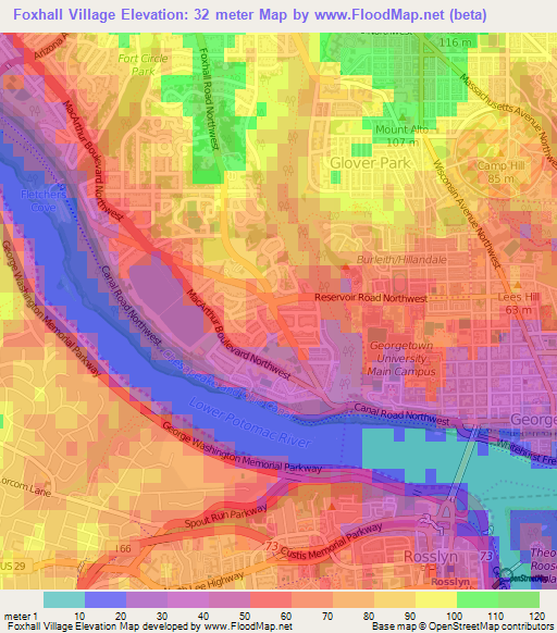 Foxhall Village,US Elevation Map