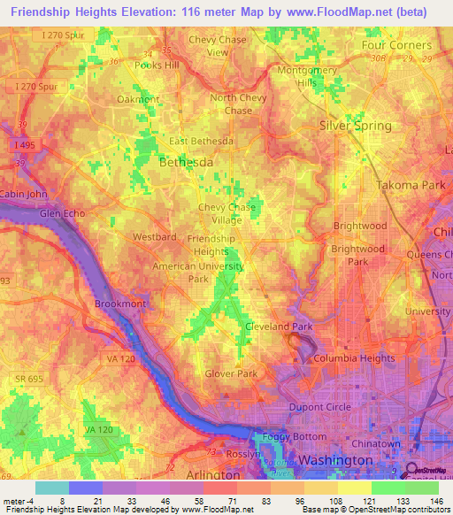 Friendship Heights,US Elevation Map