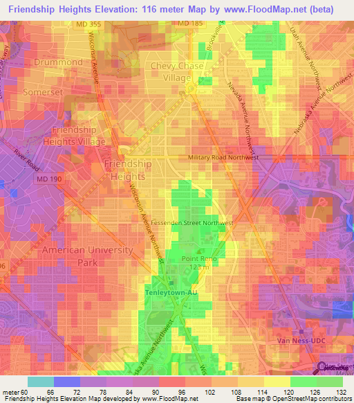 Friendship Heights,US Elevation Map