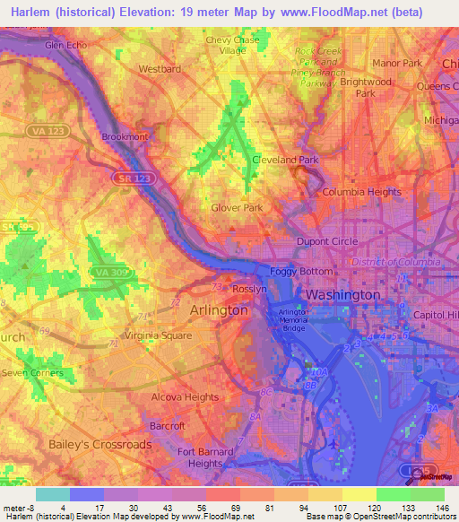 Harlem (historical),US Elevation Map