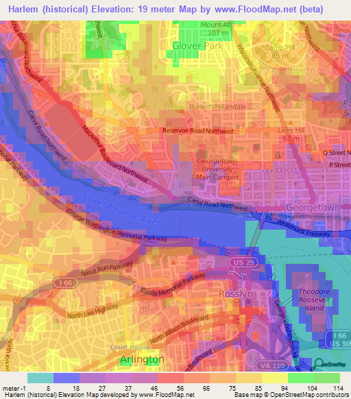 Harlem (historical),US Elevation Map