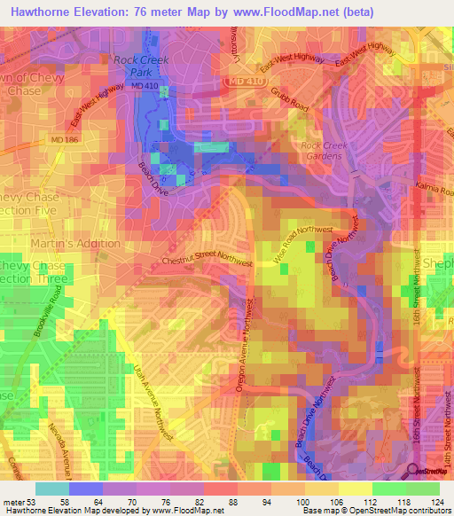 Hawthorne,US Elevation Map