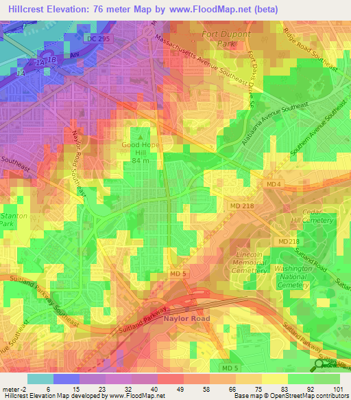 Hillcrest,US Elevation Map