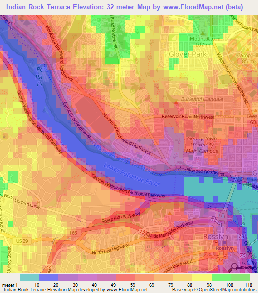 Indian Rock Terrace,US Elevation Map