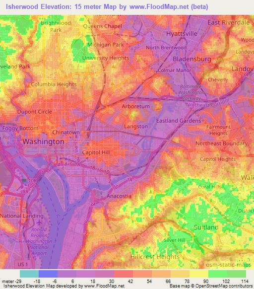 Isherwood,US Elevation Map