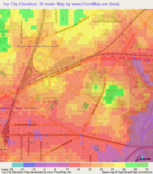 Ivy City,US Elevation Map