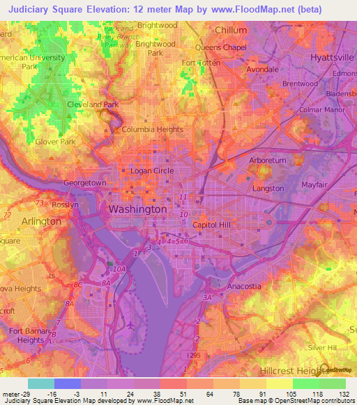 Judiciary Square,US Elevation Map