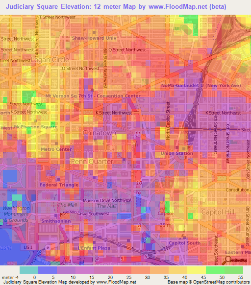 Judiciary Square,US Elevation Map