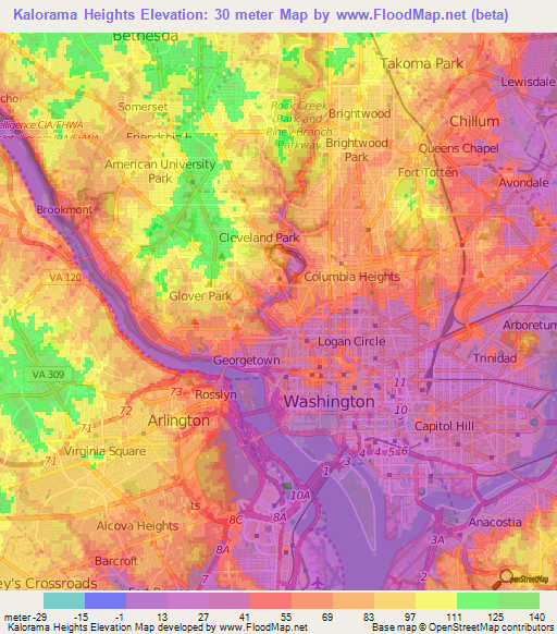 Kalorama Heights,US Elevation Map