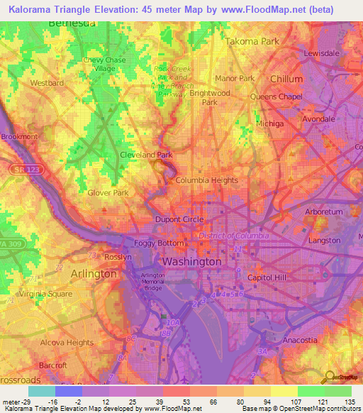 Kalorama Triangle,US Elevation Map