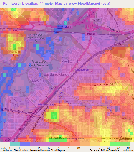 Kenilworth,US Elevation Map