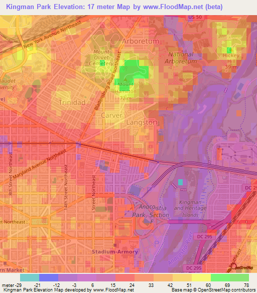 Kingman Park,US Elevation Map