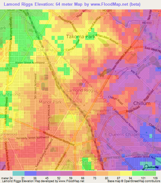 Lamond Riggs,US Elevation Map