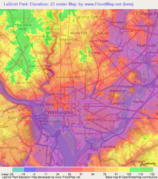 LeDroit Park,US Elevation Map