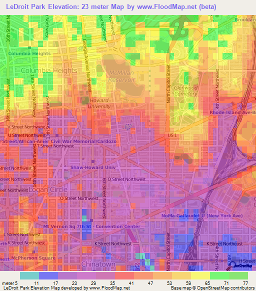 LeDroit Park,US Elevation Map