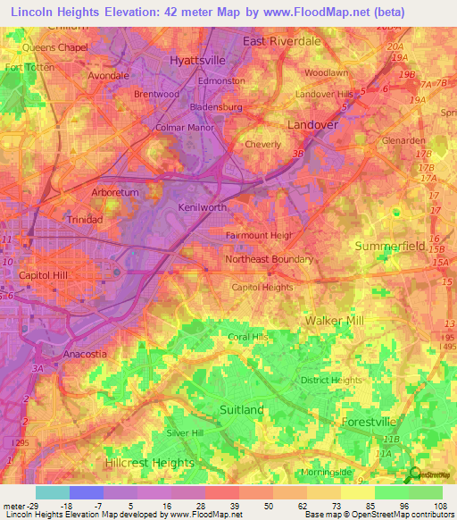 Lincoln Heights,US Elevation Map