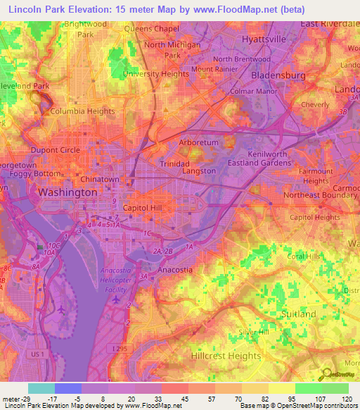 Lincoln Park,US Elevation Map