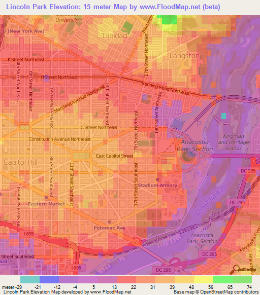 Lincoln Park,US Elevation Map