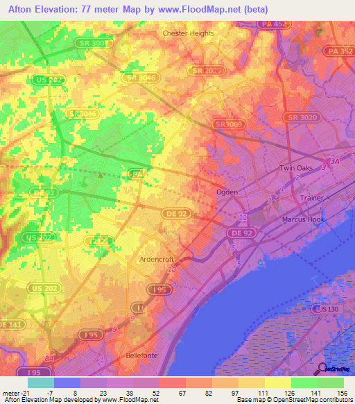 Afton,US Elevation Map