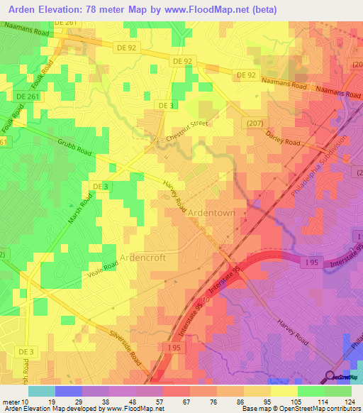 Arden,US Elevation Map