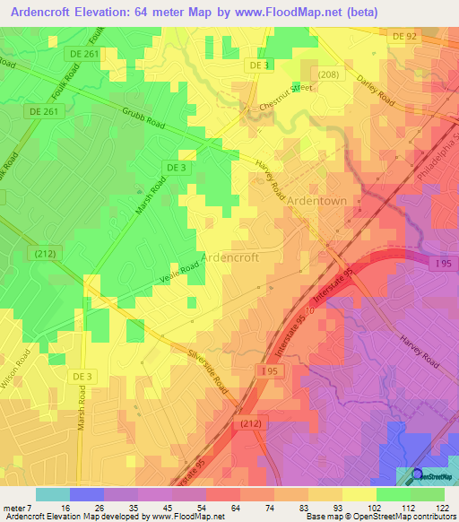 Ardencroft,US Elevation Map