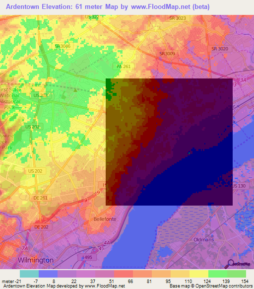 Ardentown,US Elevation Map