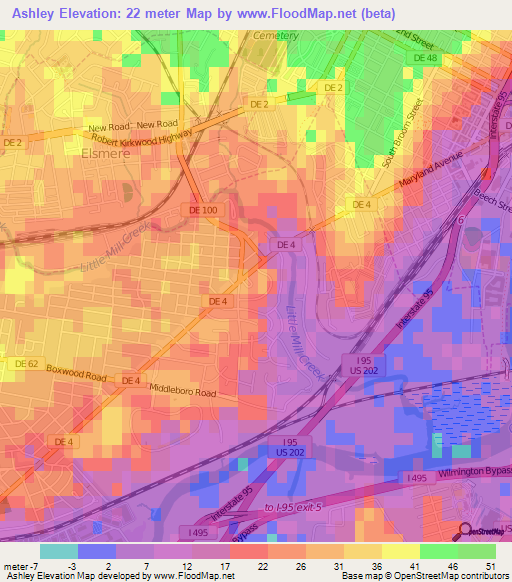 Ashley,US Elevation Map